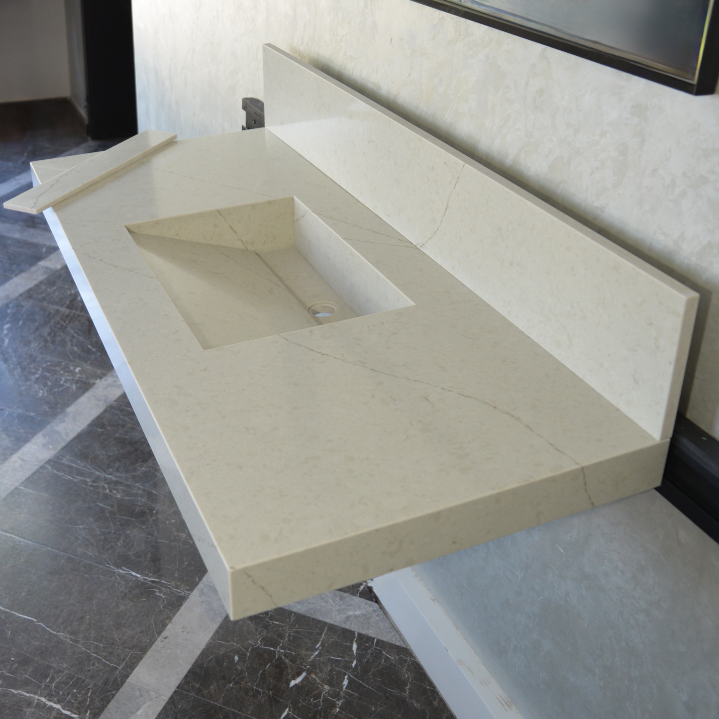 Handcrafted Custom Quartz Sink Integrated Backsplash - Alba Via