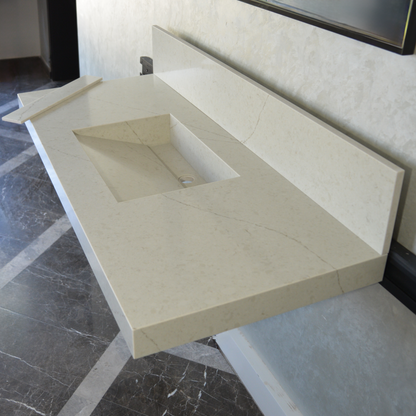 Handcrafted Custom Quartz Sink Integrated Backsplash - Alba Via