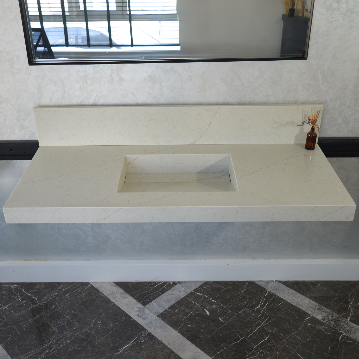 Handcrafted Custom Quartz Sink Integrated Backsplash - Alba Via