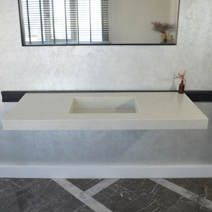 Handcrafted Custom Quartz Sink Integrated Backsplash - Alba Via