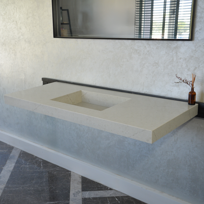 Handcrafted Custom Quartz Sink Integrated Backsplash - Alba Via