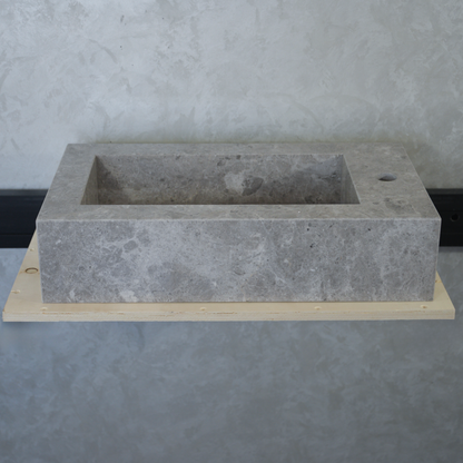 Handcrafted Tundra Grey Marble Double Basin Sink - Polished Finish