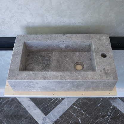 Handcrafted Tundra Grey Marble Double Basin Sink - Polished Finish
