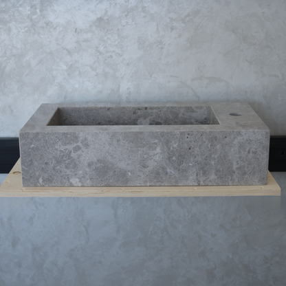 Handcrafted Tundra Grey Marble Double Basin Sink - Polished Finish