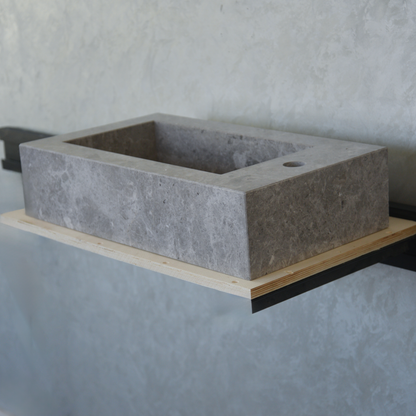 Handcrafted Tundra Grey Marble Double Basin Sink - Polished Finish