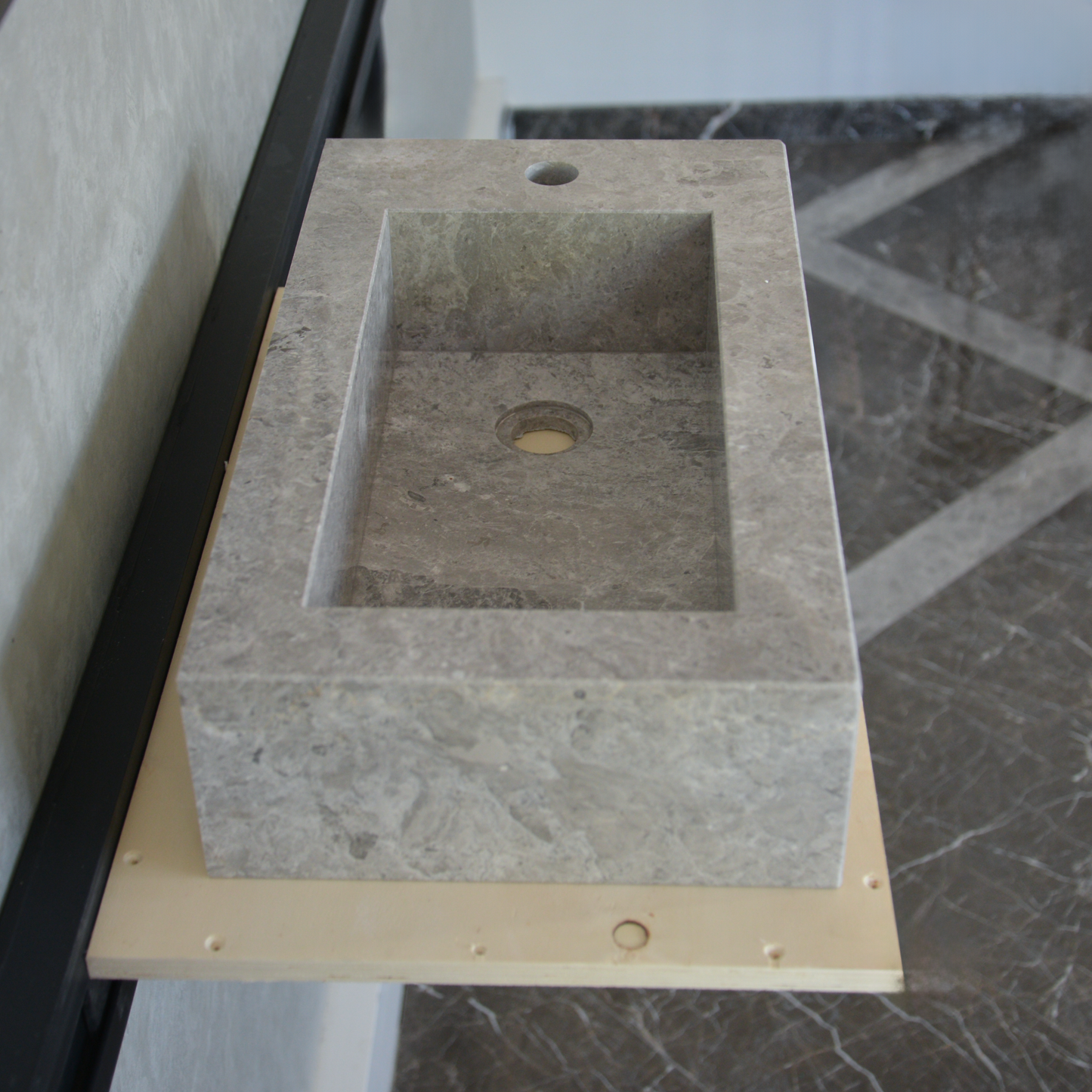 Handcrafted Tundra Grey Marble Double Basin Sink - Polished Finish