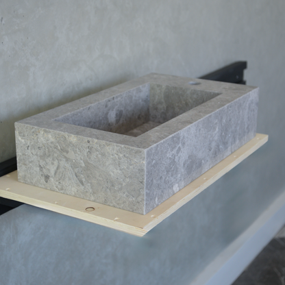 Handcrafted Tundra Grey Marble Double Basin Sink - Polished Finish