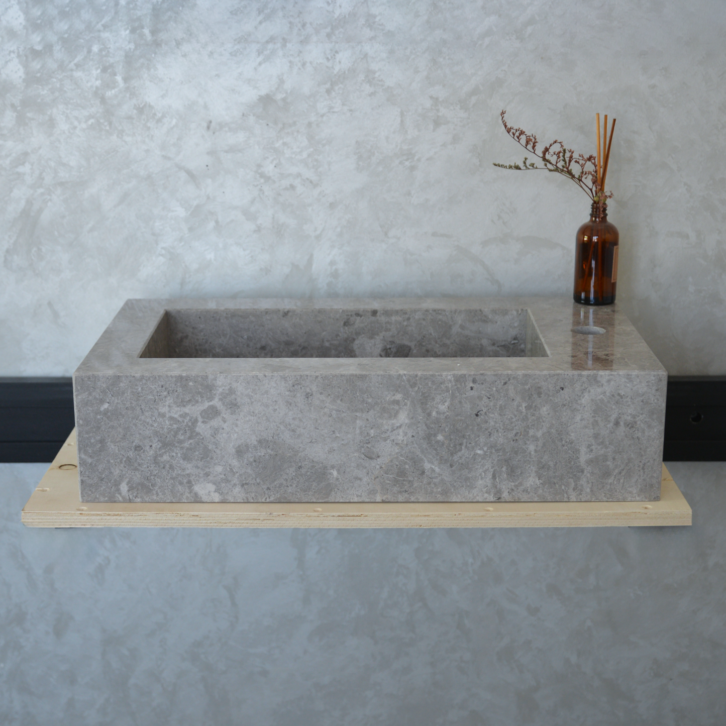 Handcrafted Tundra Grey Marble Double Basin Sink - Polished Finish