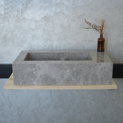 Handcrafted Tundra Grey Marble Double Basin Sink - Polished Finish