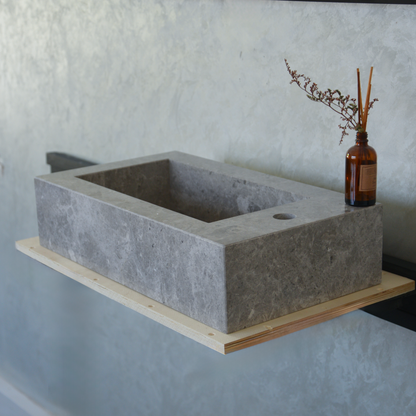 Handcrafted Tundra Grey Marble Double Basin Sink - Polished Finish