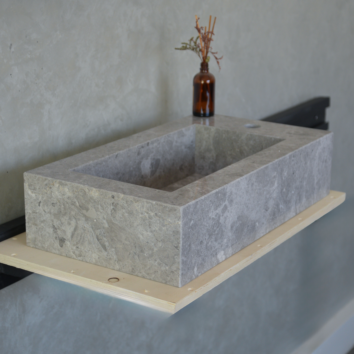 Handcrafted Tundra Grey Marble Double Basin Sink - Polished Finish