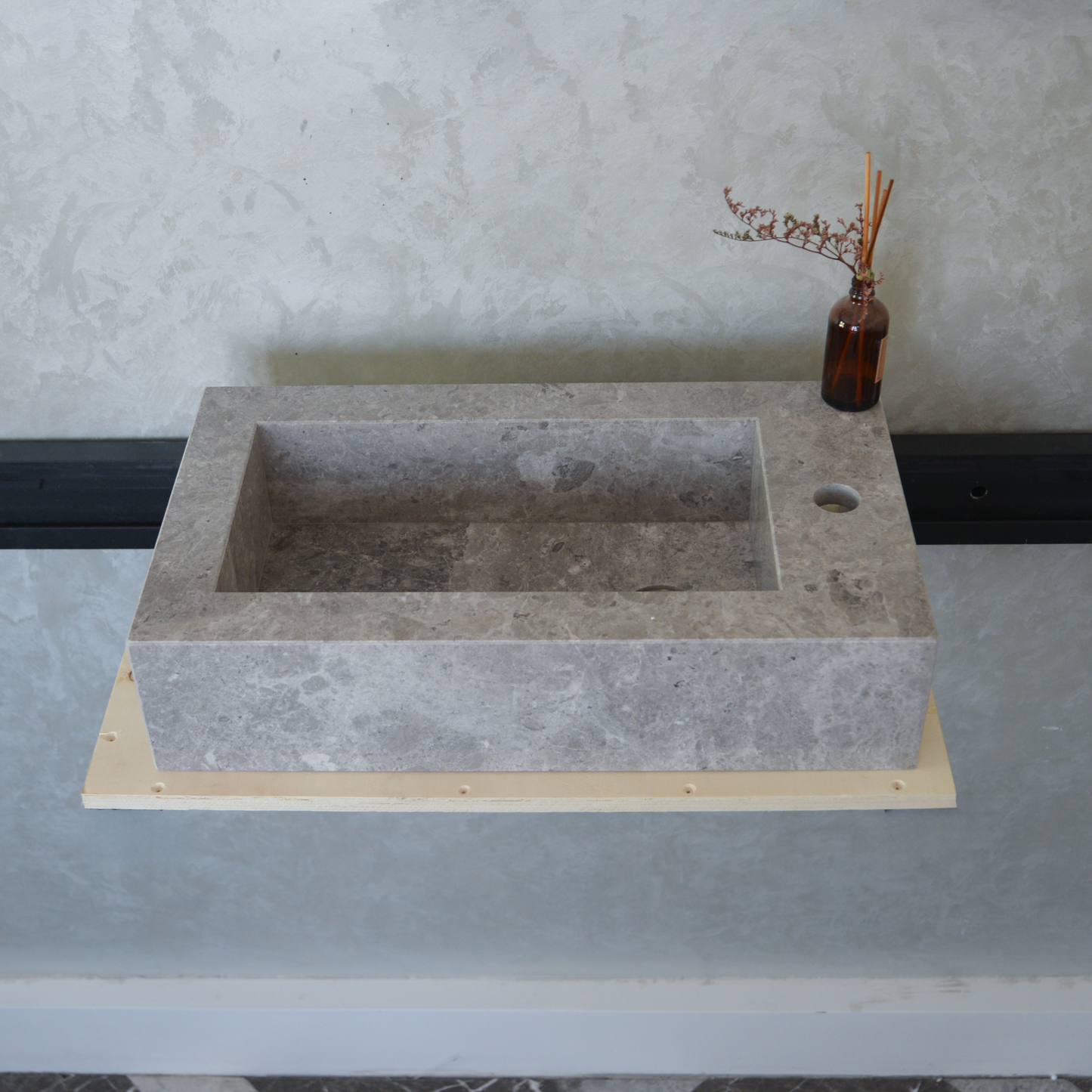 Handcrafted Tundra Grey Marble Double Basin Sink - Polished Finish