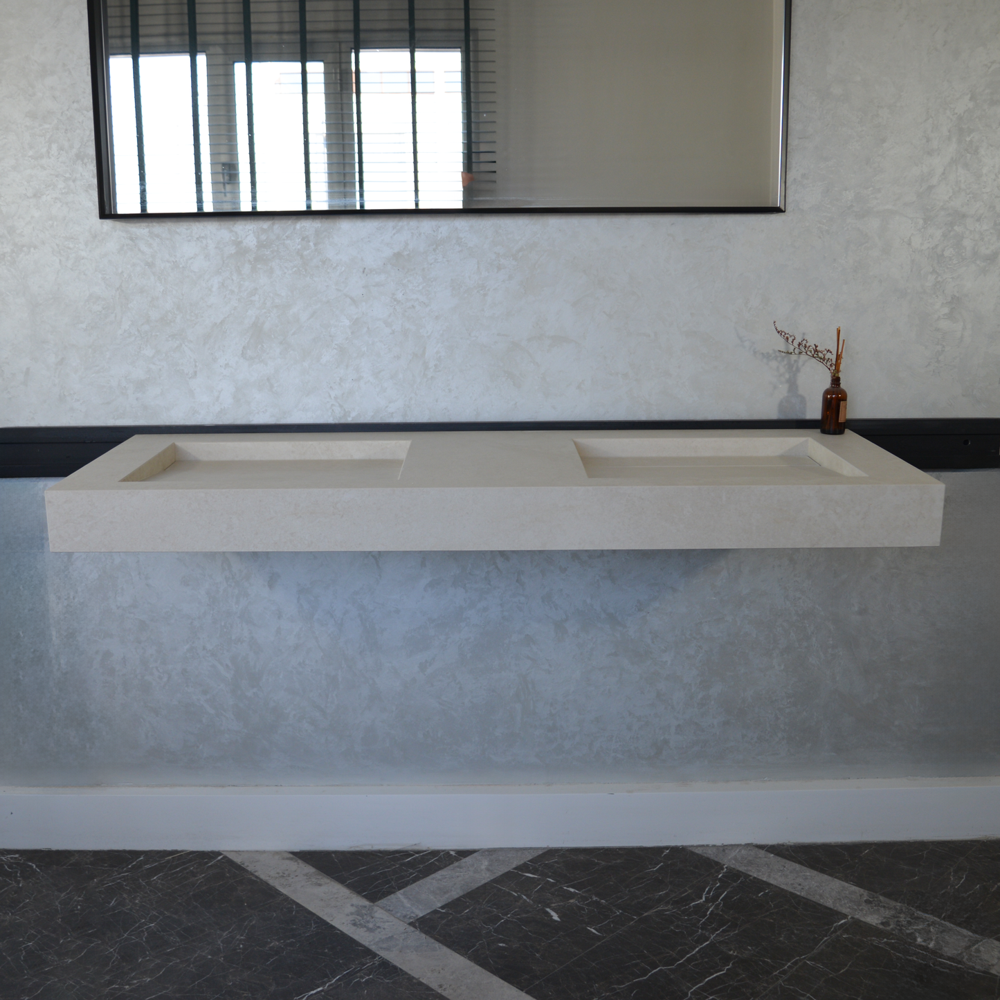 Handcrafted Engineered Porcelain Double Sink Chianca Di Ostuni