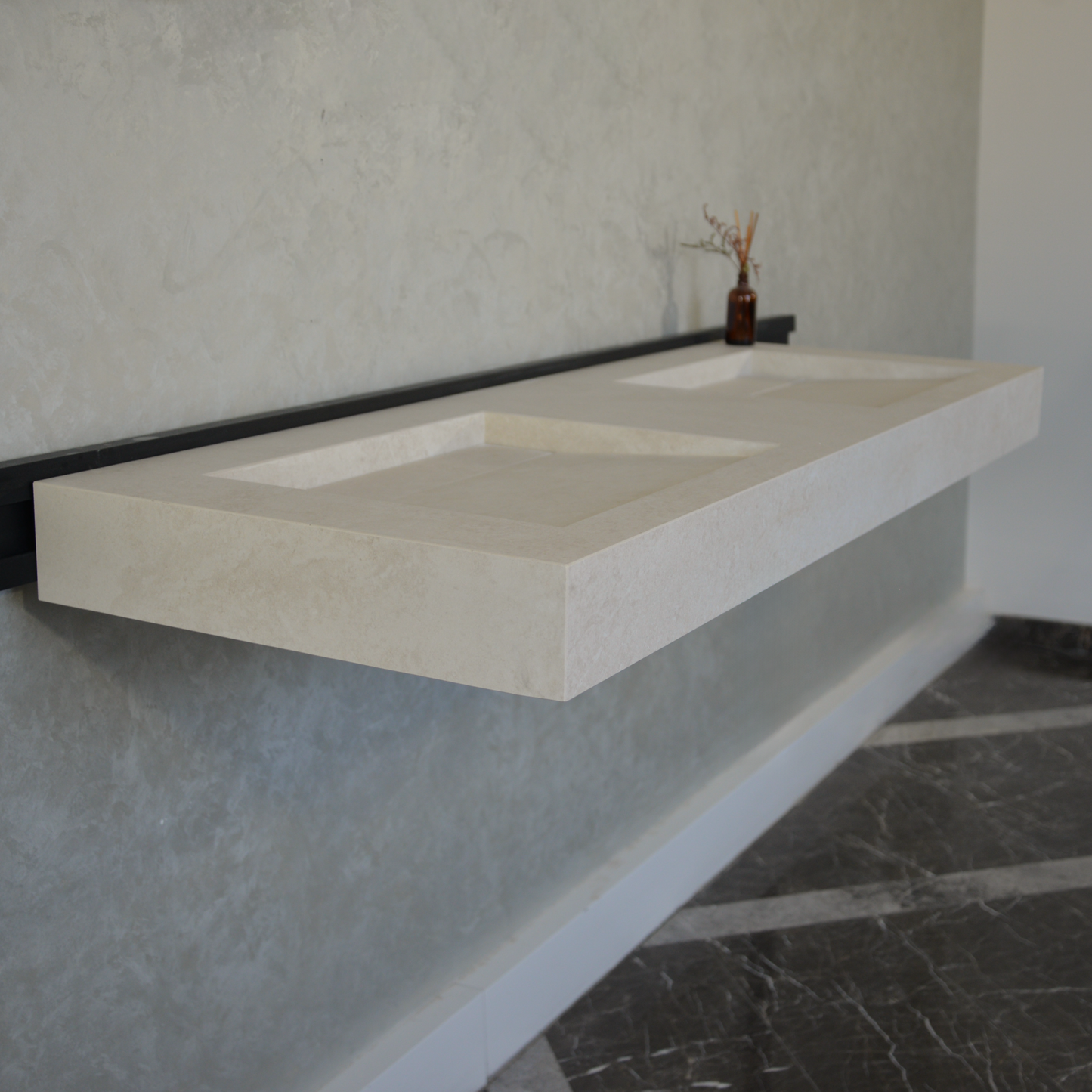 Handcrafted Engineered Porcelain Double Sink Chianca Di Ostuni