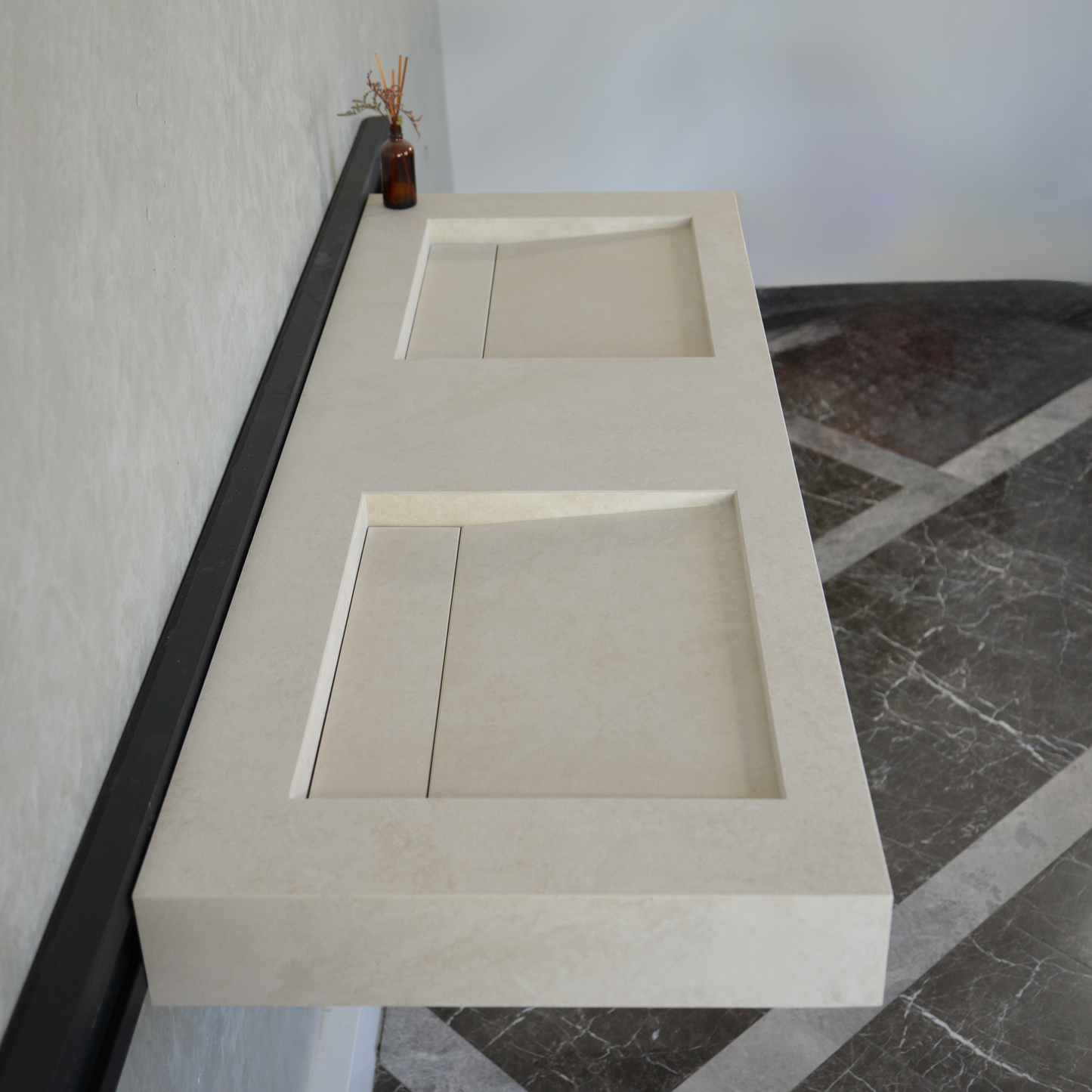 Handcrafted Engineered Porcelain Double Sink Chianca Di Ostuni