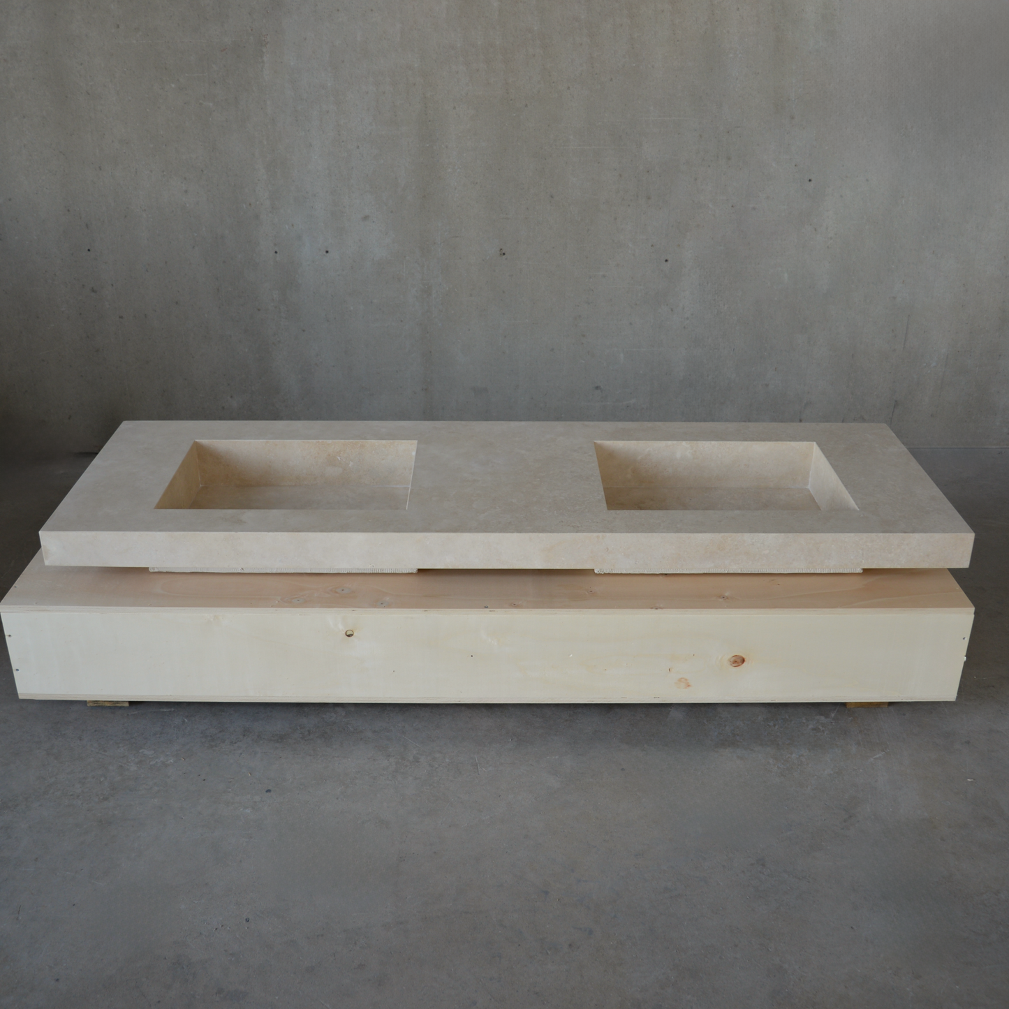 Travertine Double Vanity Sink 72 x 23 - Handcrafted Natural Stone