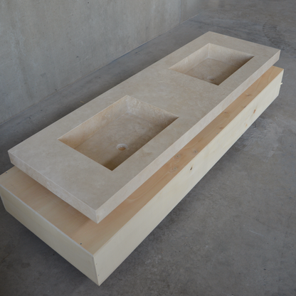 Travertine Double Vanity Sink 72 x 23 - Handcrafted Natural Stone