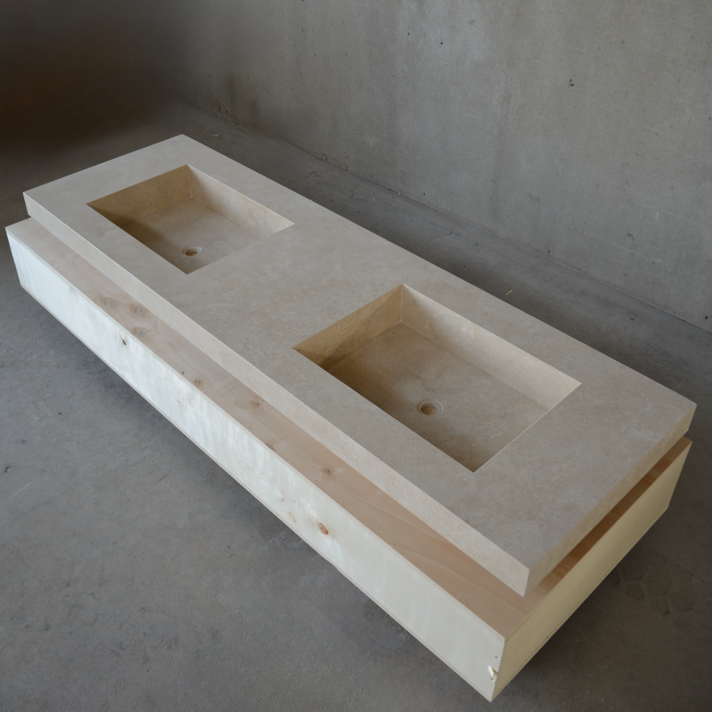 Travertine Double Vanity Sink 72 x 23 - Handcrafted Natural Stone