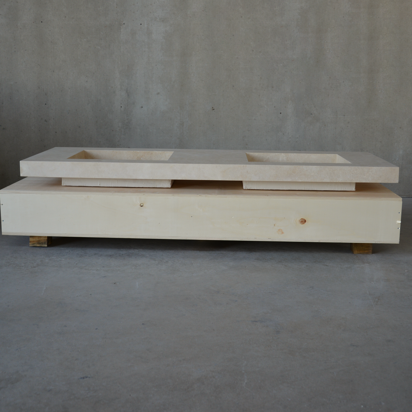 Travertine Double Vanity Sink 72 x 23 - Handcrafted Natural Stone