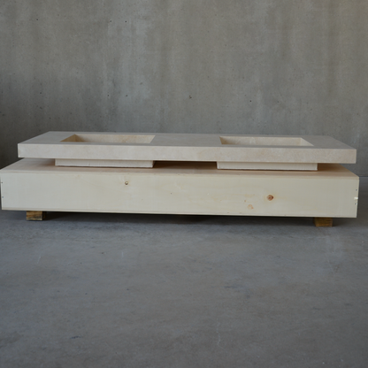 Travertine Double Vanity Sink 72 x 23 - Handcrafted Natural Stone