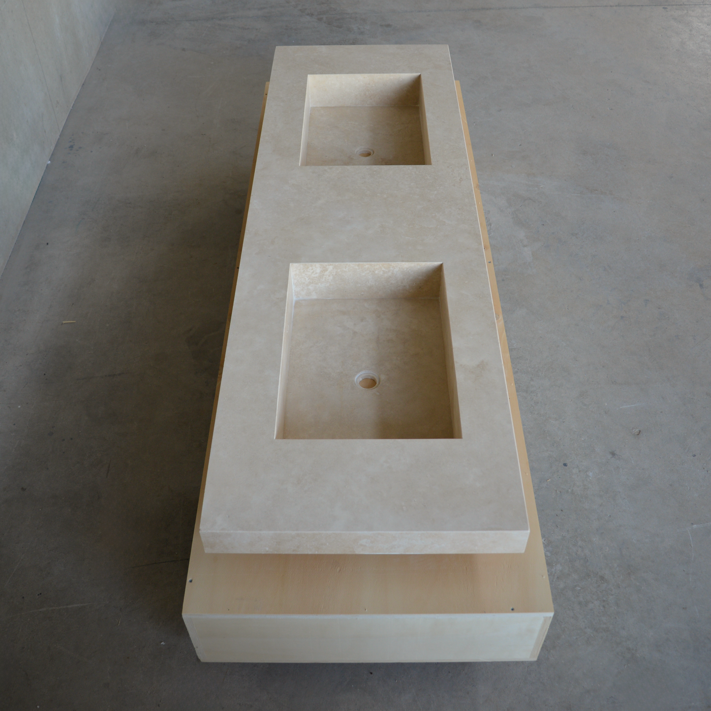 Travertine Double Vanity Sink 72 x 23 - Handcrafted Natural Stone