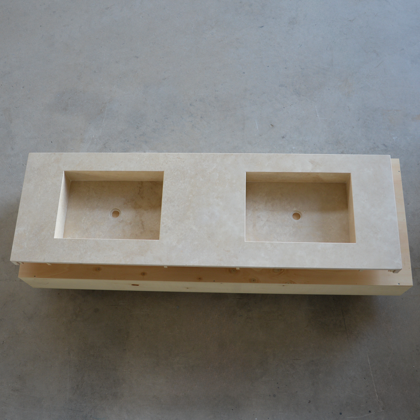 Travertine Double Vanity Sink 72 x 23 - Handcrafted Natural Stone