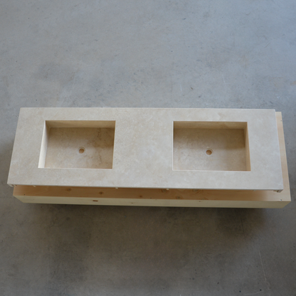 Travertine Double Vanity Sink 72 x 23 - Handcrafted Natural Stone
