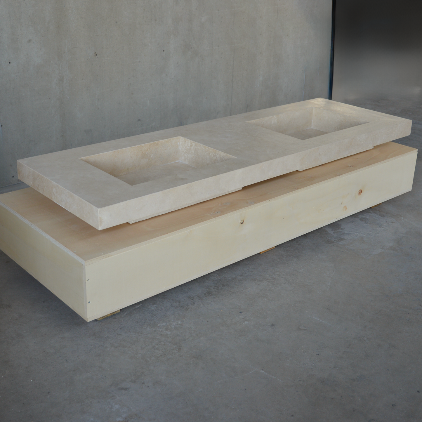 Travertine Double Vanity Sink 72 x 23 - Handcrafted Natural Stone