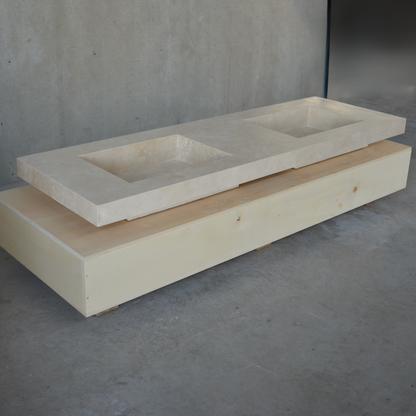 Travertine Double Vanity Sink 72 x 23 - Handcrafted Natural Stone