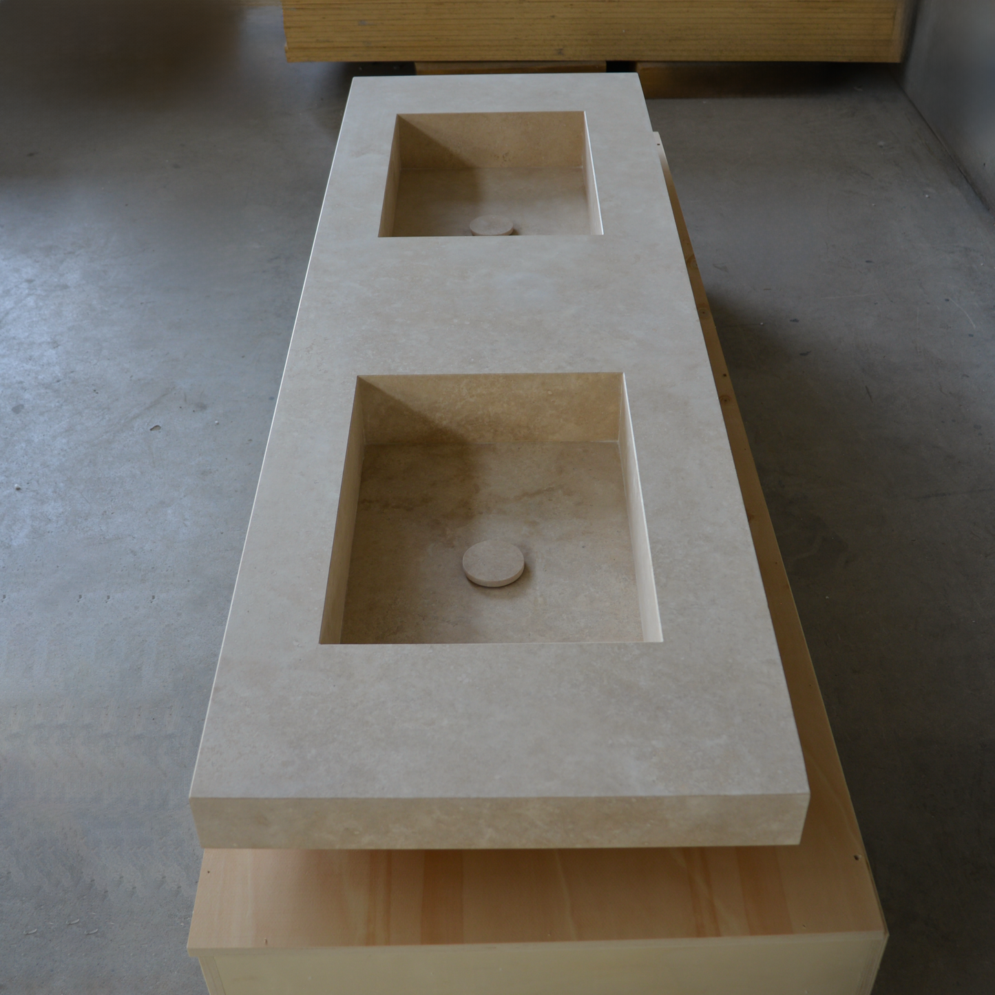 Travertine Double Vanity Sink 72 x 23 - Handcrafted Natural Stone
