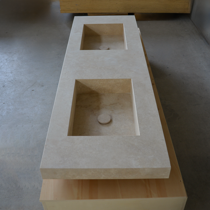 Travertine Double Vanity Sink 72 x 23 - Handcrafted Natural Stone