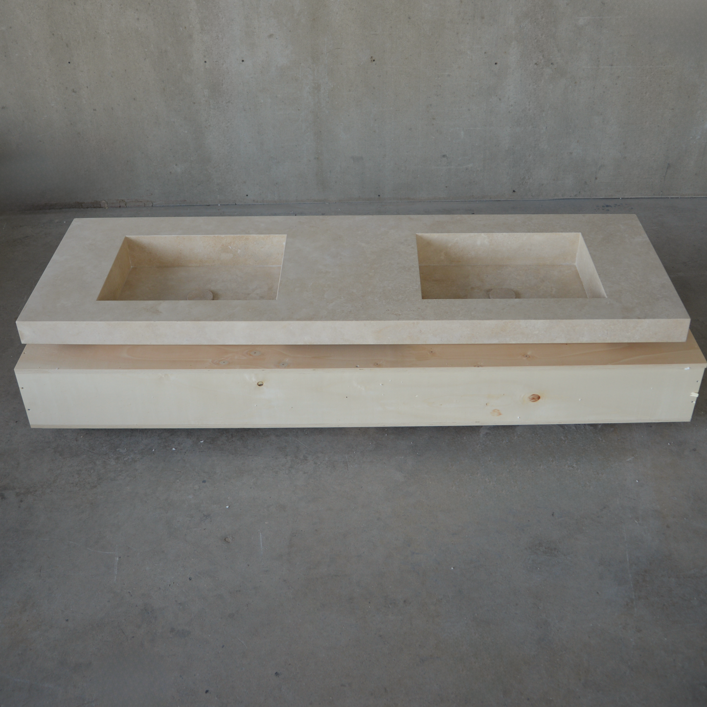 Travertine Double Vanity Sink 72 x 23 - Handcrafted Natural Stone
