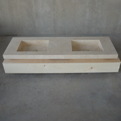 Travertine Double Vanity Sink 72 x 23 - Handcrafted Natural Stone