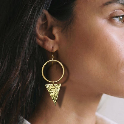Circle Hoop with Triangle Drop Brass Earrings | Wema