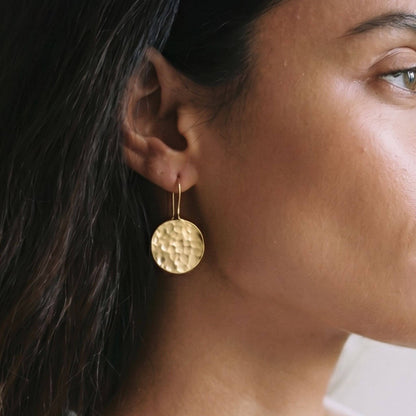 Hammered Disc Brass Drop Earrings | Njiwa