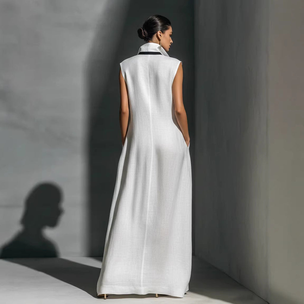 Women's V-Neck Color-Block Sleeveless A-Line Maxi Dress – 4 Colors XS–2XL