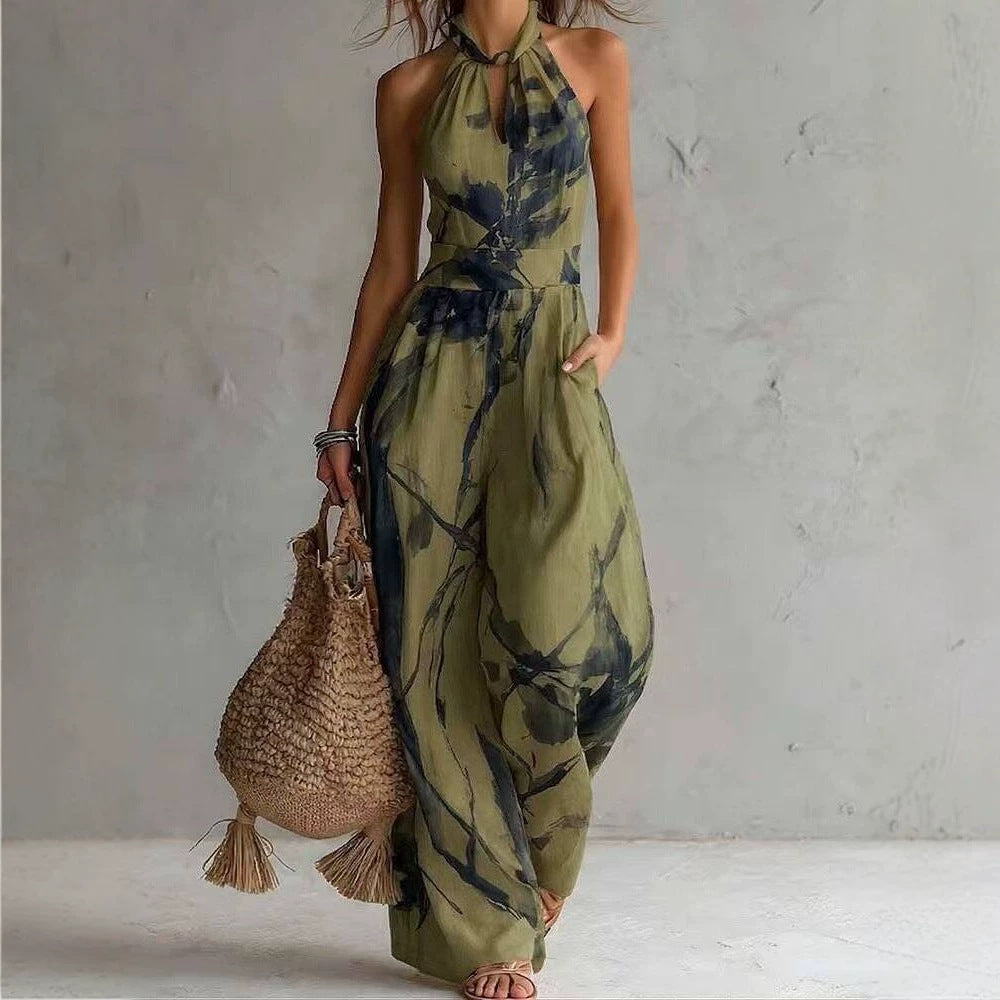 Women's Halter Backless Wide-Leg Jumpsuit | Boho Beach Jumpsuit in 7 Colors