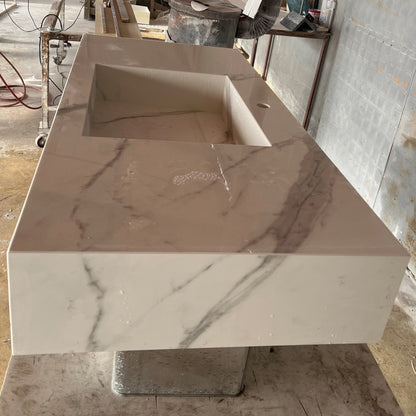 Handcrafted Extra Statuario Italian Engineered Porcelain Kitchen Sink
