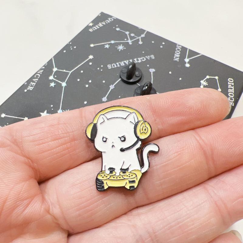 Gamer Cat Enamel Pin for Jackets, Bags, and Cat Lovers