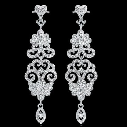 TREAZY Fashion Crystal Wedding Drop Earrings for Women Silver Color Bridal Dangle Earrings Brides Gifts Birthday Party Jewelry