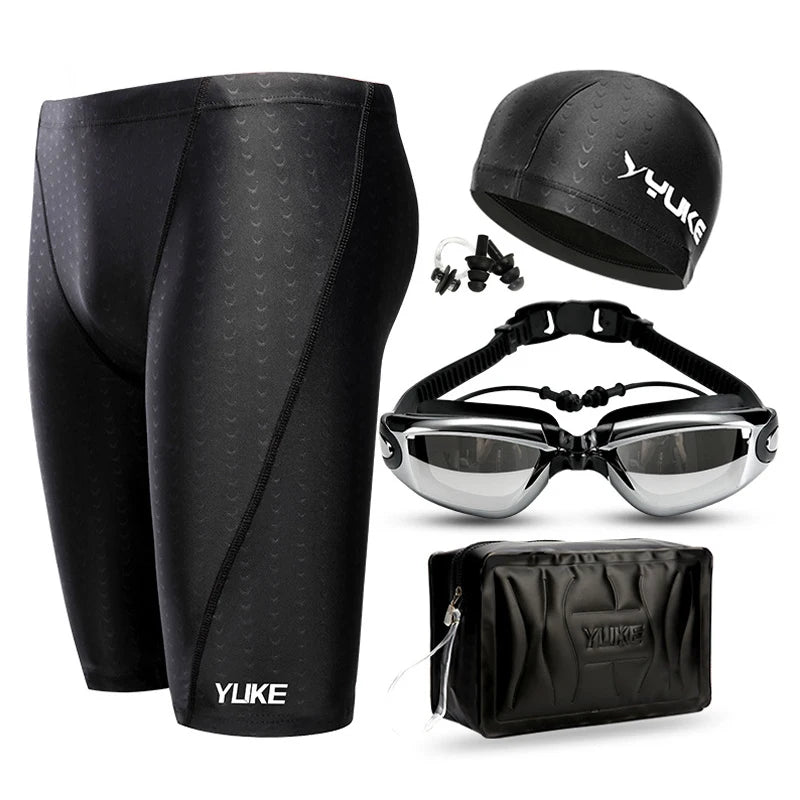 Men Swimming Shorts Waterproof Competition Swim Equipment Goggles with Ear-plug Cap Case Trunks Briefs Swimwear Half Pants 2026