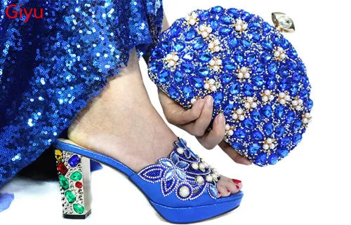 doershow Italian Shoe and Bag Set New 2024 Women Shoes and Bag Set In Italy blue Italian Shoes with Matching Bag  HTG1-3