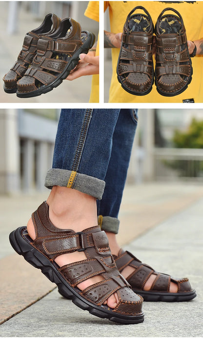 Genuine Leather Casual Shoes For Men High Quality Classic Men Sandals Summer Outdoor Walking Men Sneakers Breathable Men Sandals