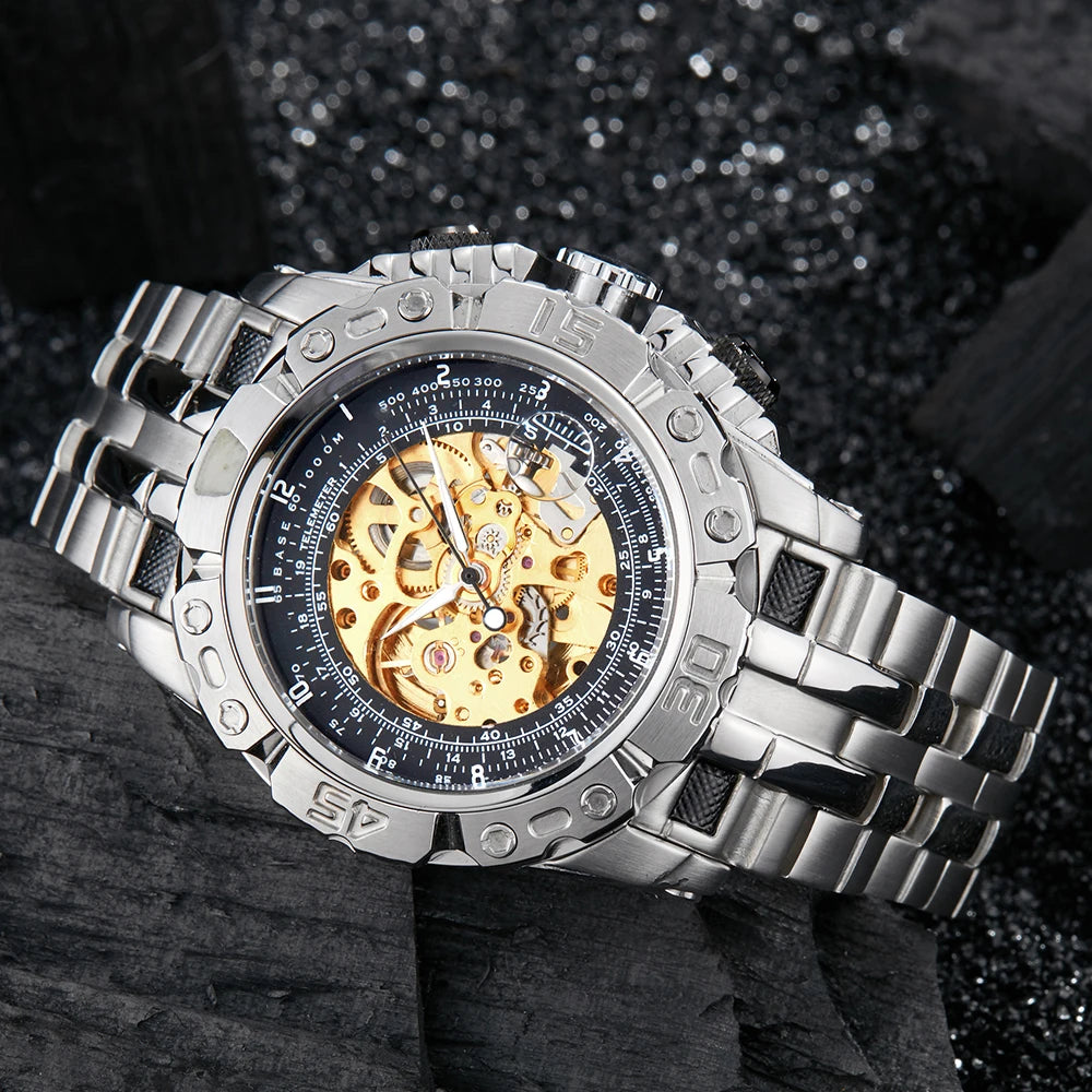 Big Dial Automatic Mechanical Watch Men Stainless Steel Bracelet Russia Brazil Wrist Watches Mens Luxury Gold Silver Wristwatch
