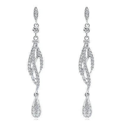 TREAZY Fashion Crystal Wedding Drop Earrings for Women Silver Color Bridal Dangle Earrings Brides Gifts Birthday Party Jewelry