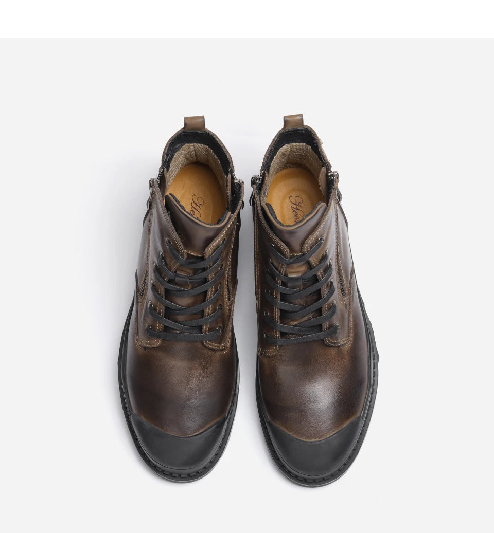 Natural Cow Leather Men Winter Boots Handmade Retro Men Boots Genuine Leather Men Winter Shoes #JM9550