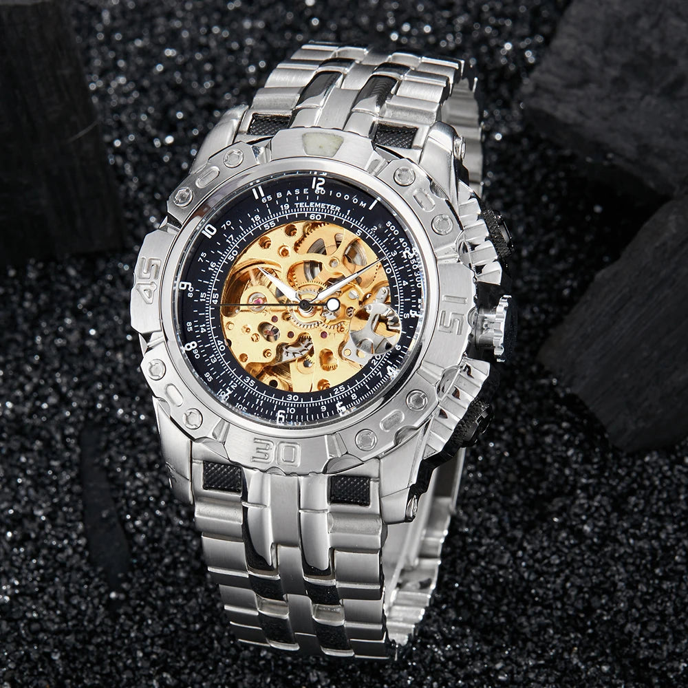 Big Dial Automatic Mechanical Watch Men Stainless Steel Bracelet Russia Brazil Wrist Watches Mens Luxury Gold Silver Wristwatch