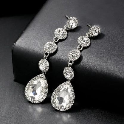 TREAZY Fashion Crystal Wedding Drop Earrings for Women Silver Color Bridal Dangle Earrings Brides Gifts Birthday Party Jewelry
