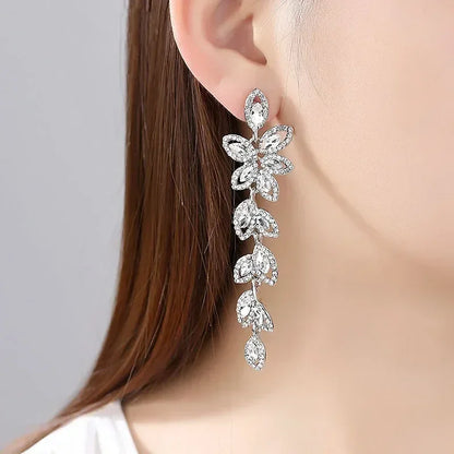 TREAZY Fashion Crystal Wedding Drop Earrings for Women Silver Color Bridal Dangle Earrings Brides Gifts Birthday Party Jewelry