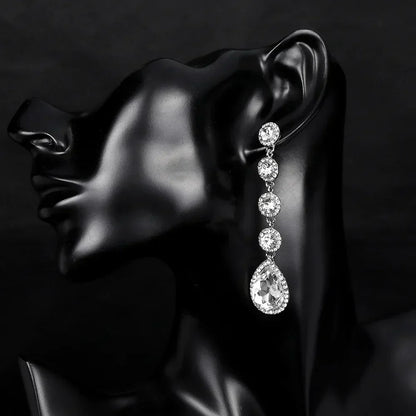TREAZY Fashion Crystal Wedding Drop Earrings for Women Silver Color Bridal Dangle Earrings Brides Gifts Birthday Party Jewelry